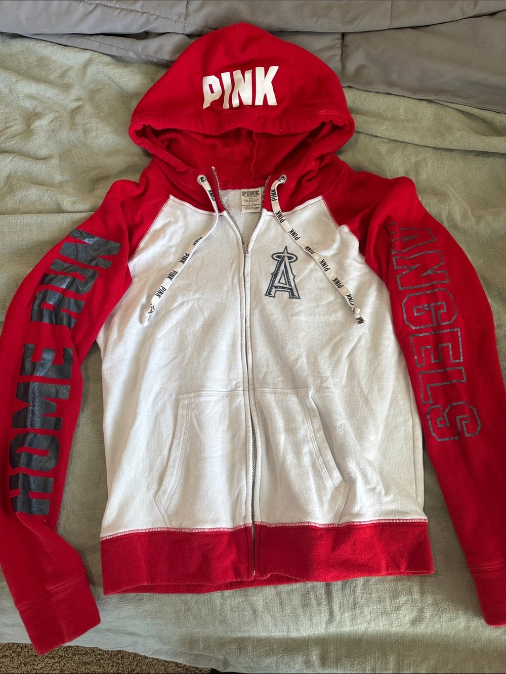 PINK Victoria's Secret Red and White Los Angeles Angels Zip-Up Hoodie